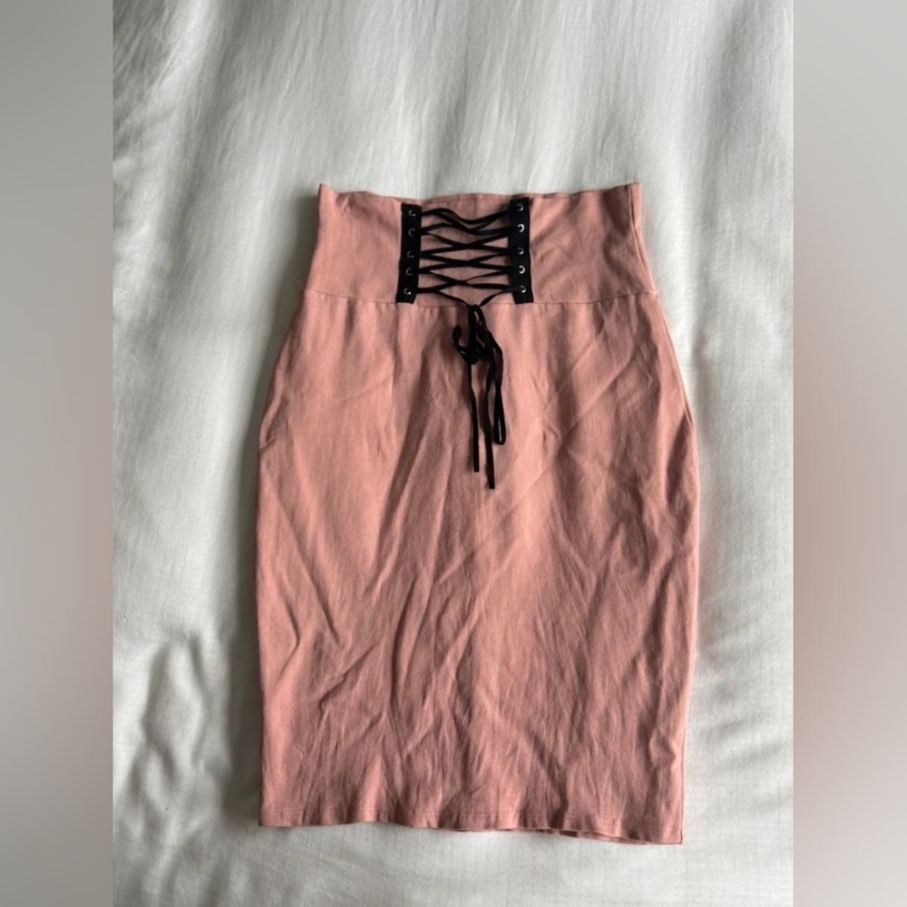 Charlotte Russe Blush Pink High-Waist Lace-Up Pencil Skirt